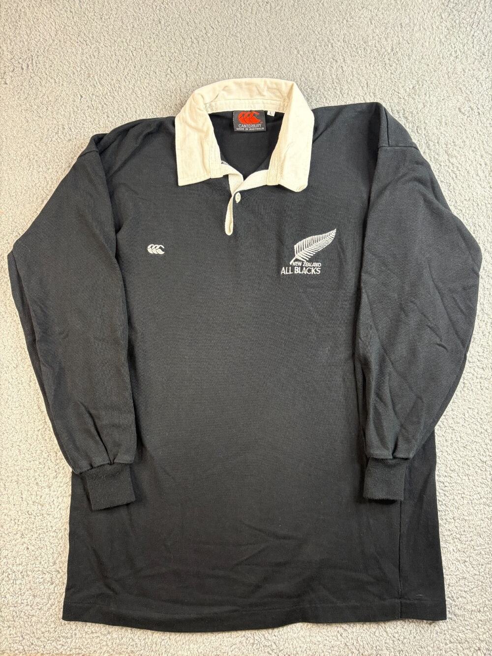 Vintage Canterbury Rugby Jersey Men’s Large Black Ribbed Sleeves Collared
